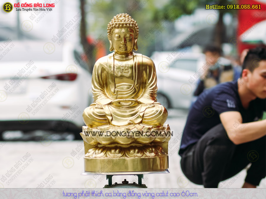 tượng thích ca bằng đồng vàng catut 60cm