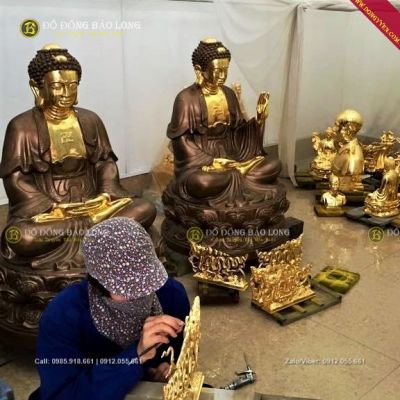 Đúc Tượng Phật A Di Đà Ngồi Bằng Đồng Dát Vàng cho Chùa