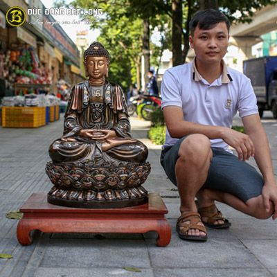 Tượng Phật Bổn Sư Thích Ca Bằng Đồng Khảm Tam Khí Cao 69cm