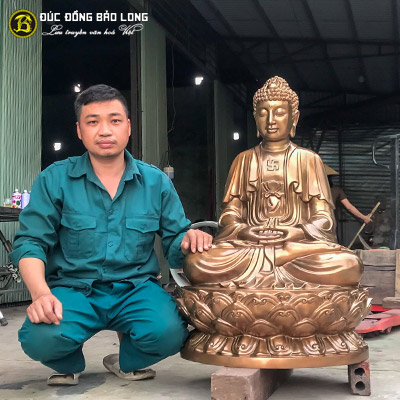 Tượng Phật Bổn Sư Thích Ca Tọa Đài Sen Đồng Đỏ Cao 89cm