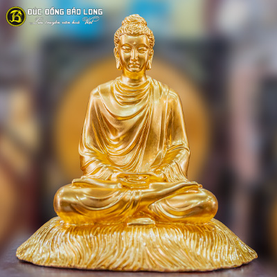 Tượng Phật Thích Ca Bằng Đồng Cao 29cm Dát Vàng 9999