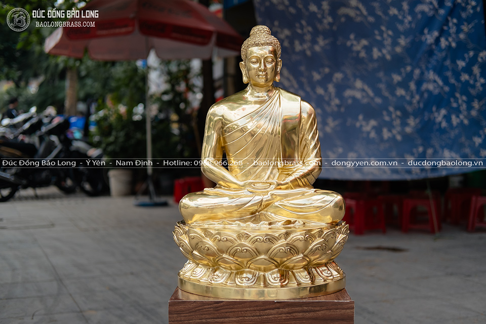 tượng Phật Thích Ca bằng đồng vàng catut cao 62cm