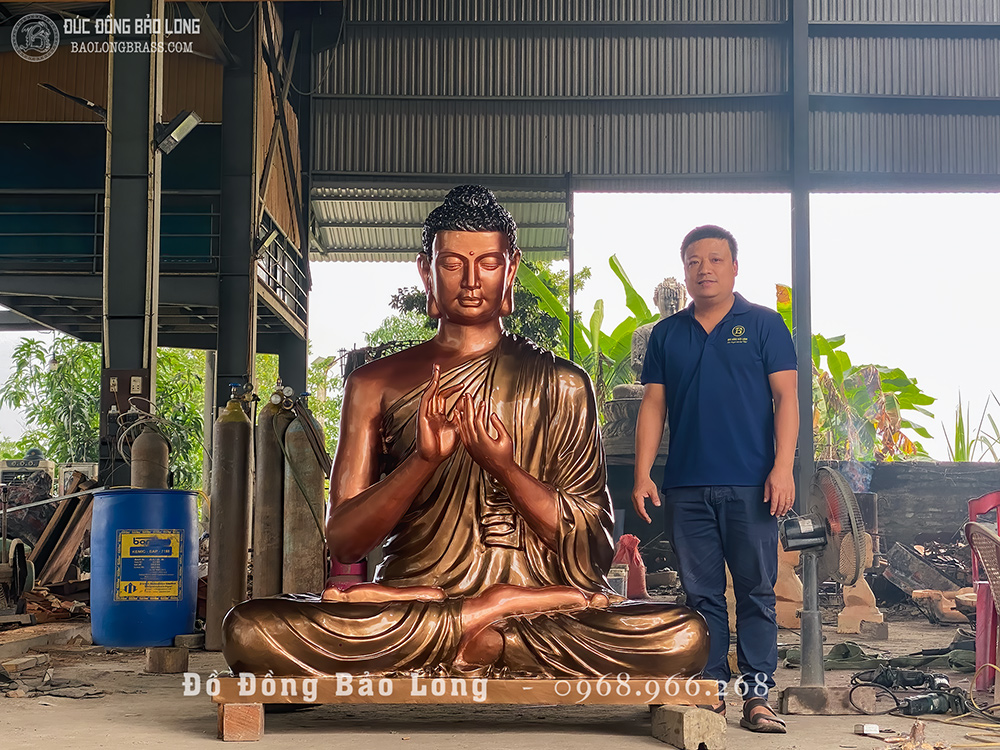 tượng Phật Thích Ca Chuyển Pháp Luân bằng đồng đỏ cao 1m7