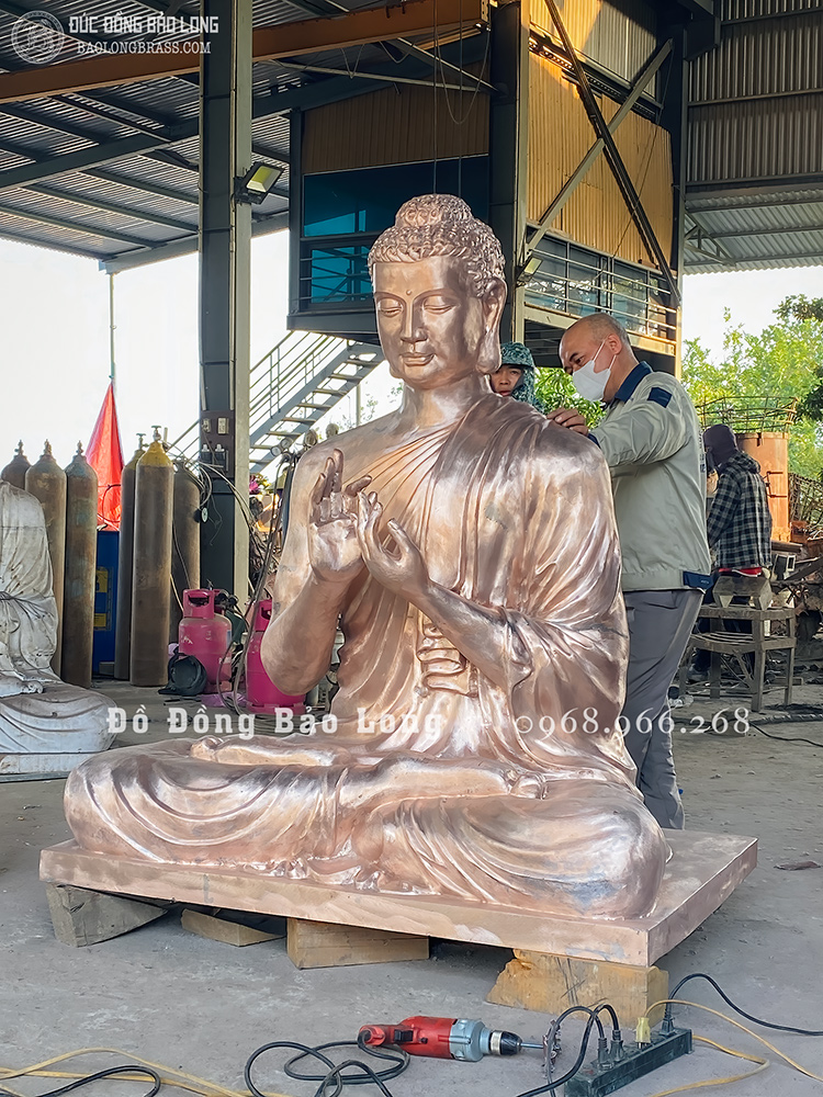 tượng Phật Thích Ca Chuyển Pháp Luân bằng đồng đỏ cao 1m7