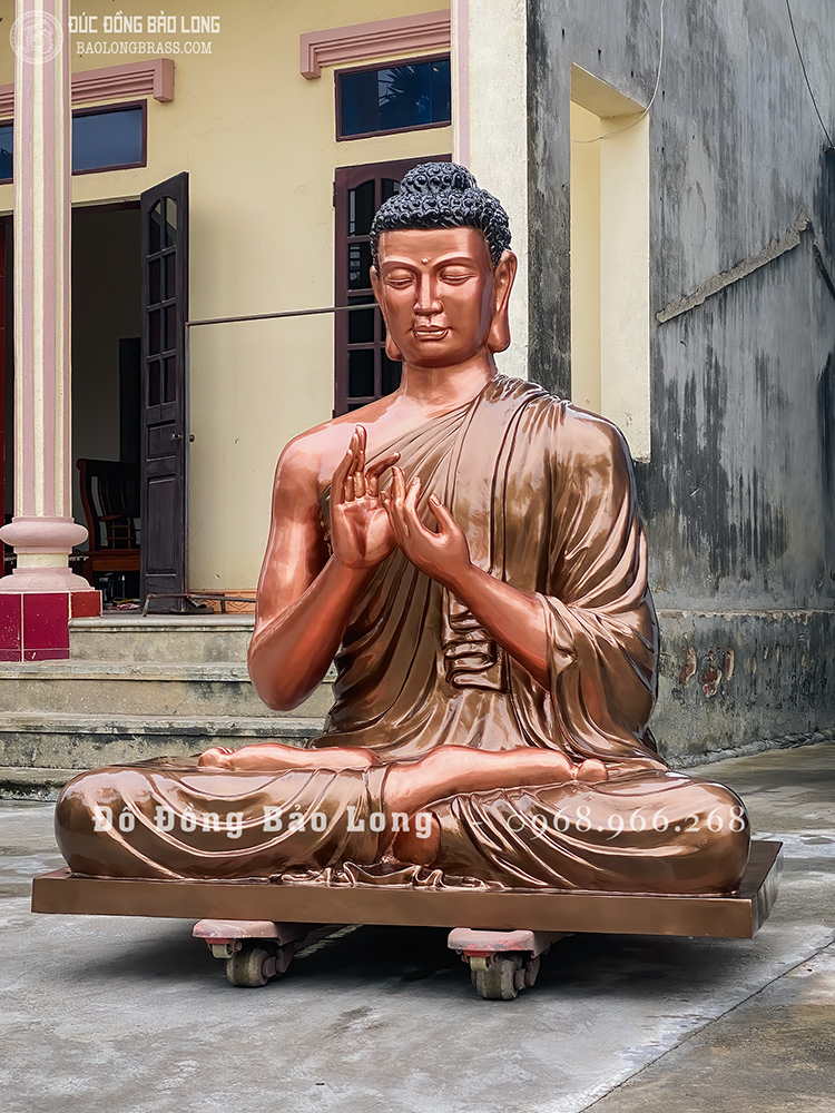 tượng Phật Thích Ca Chuyển Pháp Luân bằng đồng đỏ cao 1m7