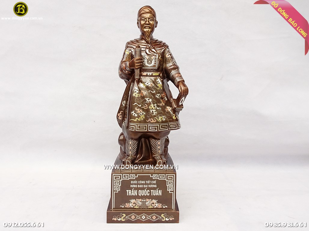 tượng trần quốc tuấn 69cm khảm tam khí