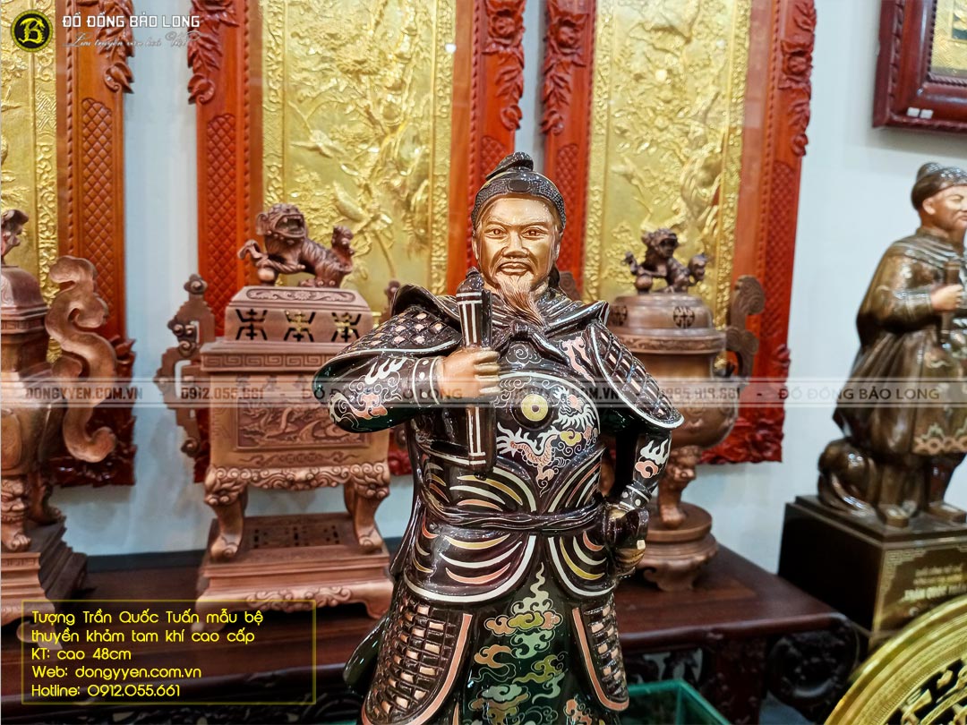 tượng trần quốc tuấn khảm tam khí mẫu mới cao 48cm