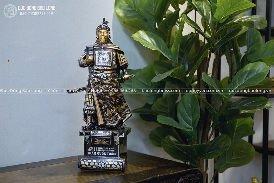 Tượng Đồng Trần Quốc Tuấn - Trần Hưng Đạo Khảm Tam Khí Mẫu Mới Cao 48Cm