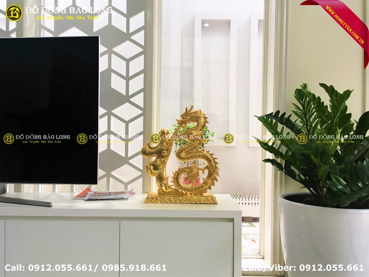 tượng chữ Phúc hóa rồng bằng đồng dát vàng 9999