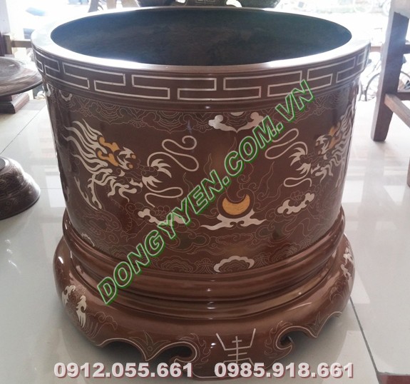 Bát hương đồng 40cm khảm ngũ sắc