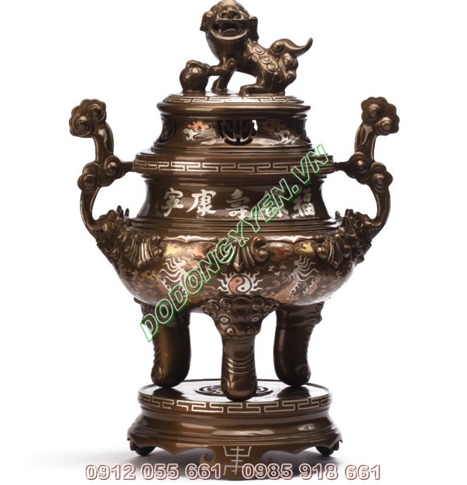 Đỉnh thờ khảm tam khí - đỉnh đồng khảm tam khí